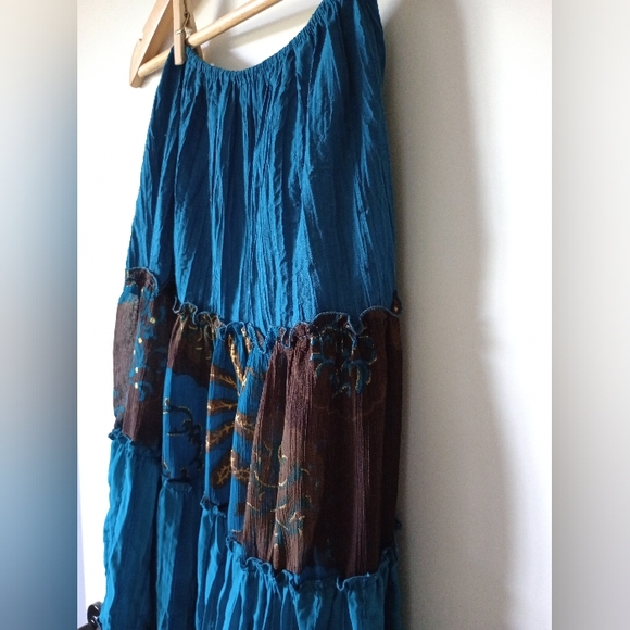 Boho Style Blue & Brown Ruffled Tiered Skirt - Picture 11 of 11